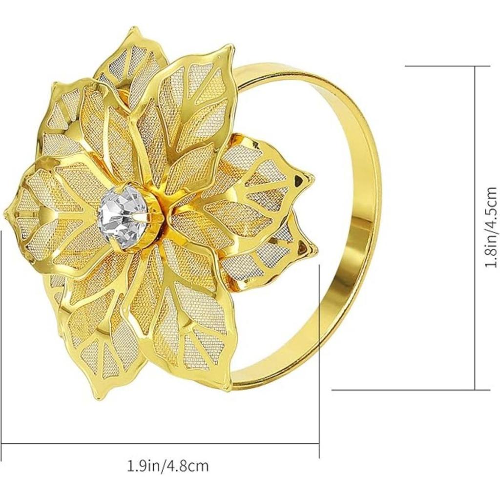 10pcs Napkin Rings Alloy Hollow Out Flower Napkin Holder Dinning Table Napkin Ring for Dinner Parties Wedding Banquet Family Gatherings Table Decor