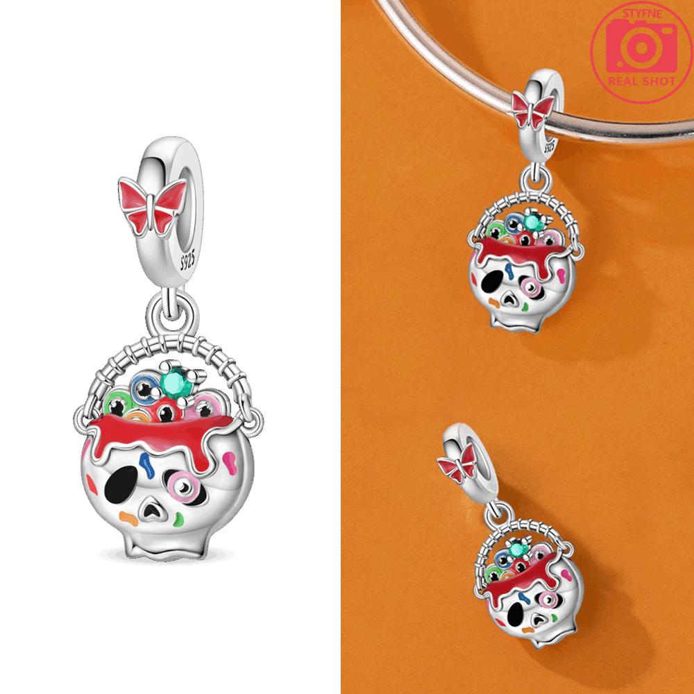 Оригинальный медный кулон в виде светящейся головы скелета на Хэллоуин, тыква, фиолетовая магическая шляпа, бусины, подходит для браслета, ювелирный подарок для женщин