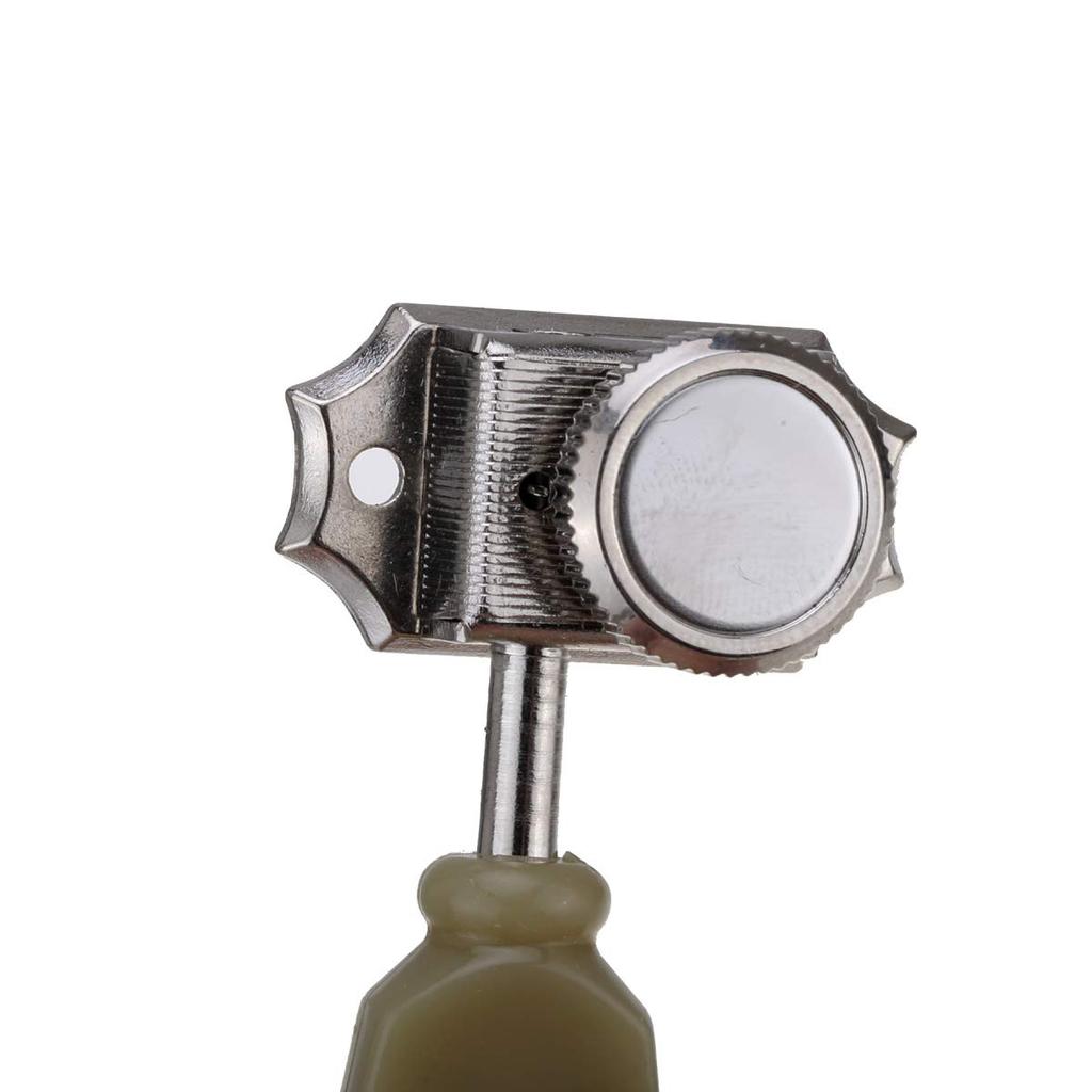 Musiclily Pro Vintage 3L+3R Guitar Locking Tuners for LP Les Paul Electric/Acoustic Guitars, Nickel with Green Buttons