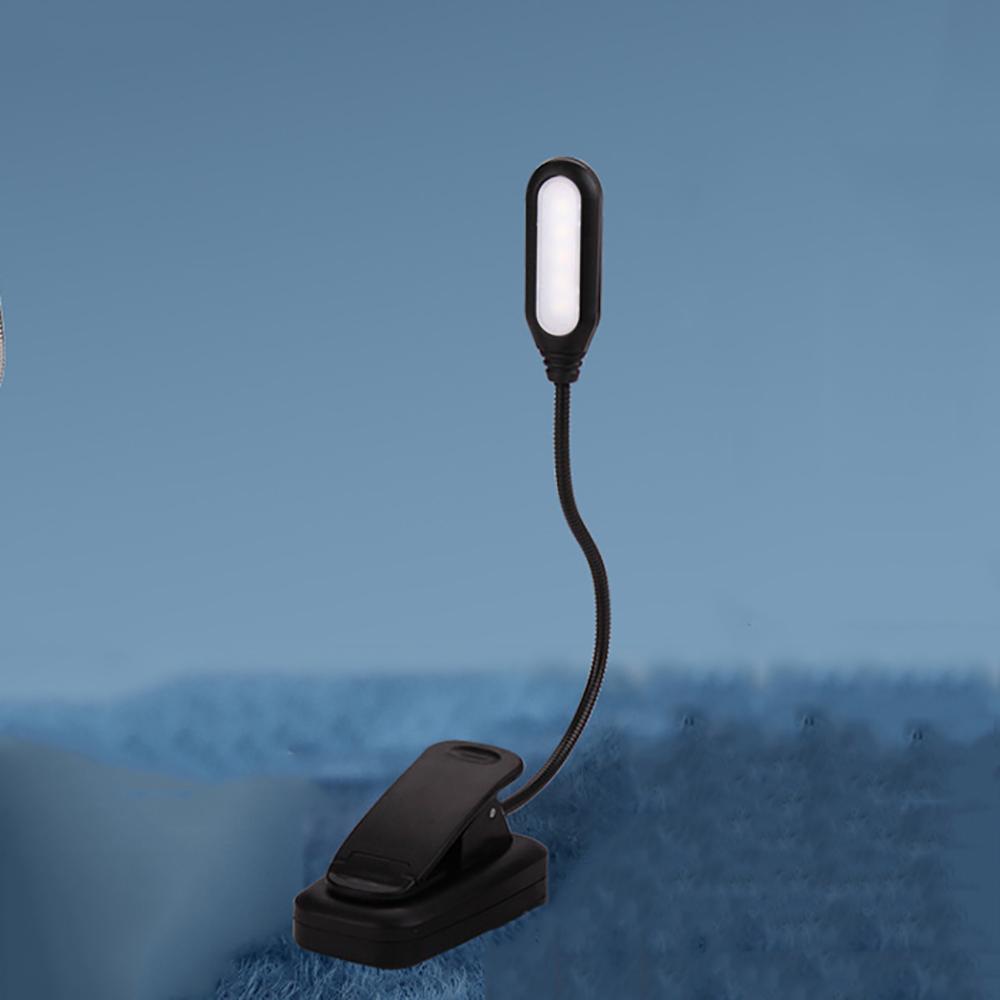 Светодиодный светильник для чтения с клипсой, гибкий, перезаряжаемый через USB, для кровати, путешествий, ноутбука, стола