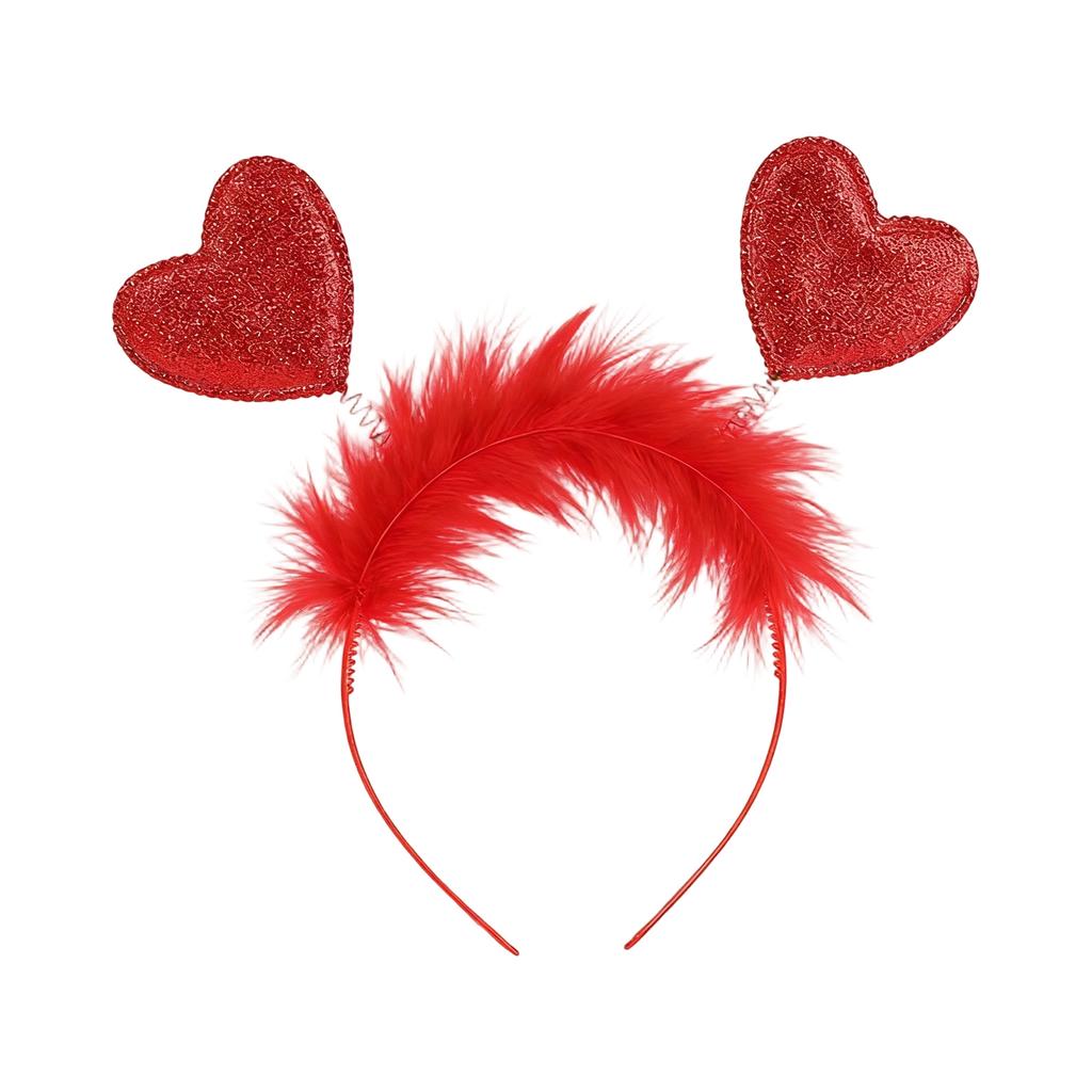 Heart Shaped Glitter Headband with Decorative Tinsel and Flexible Heart Accents for Costume Party Events and Celebrations