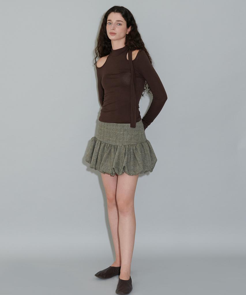 The Porta Mixed Check Balloon Skirt, Gray