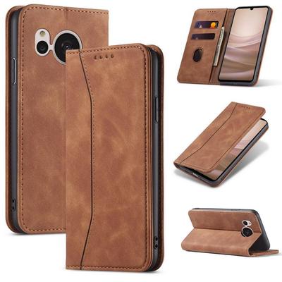 Винтажный кожаный защитный чехол для Sharp Aquos Sense7 Plus, Sense8. Магнитная застежка для дополнительной безопасности.. Стильный и прочный.