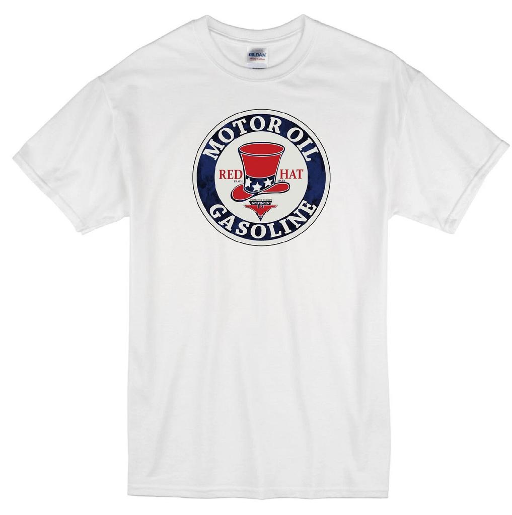 RED HAT MOTOR OIL GASOLINE SERVICE STATION RETRO LOGO WHITE T-shirt