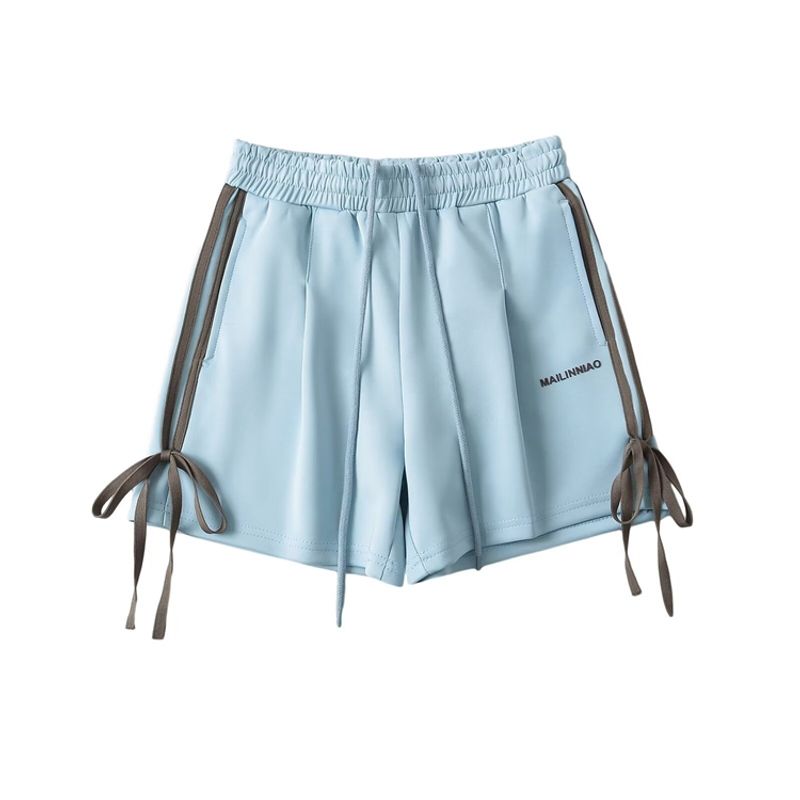 Za2024 Summer New Product Women's Clothes Fashion Wind Elastic Waist High Waist Side Double Bars Shoelace Bows Shorts