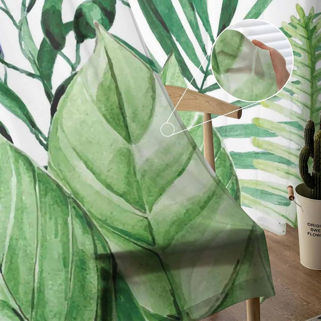 Летние зеленые тропические растения листья шифоновые прозрачные шторы для гостиной спальни украшения дома оконная вуаль тюлевая занавеска