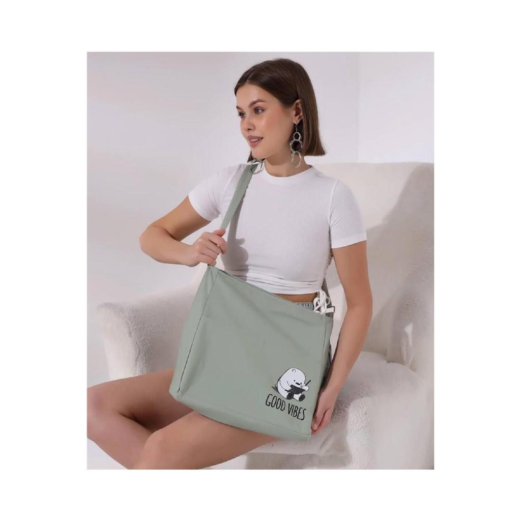 Сумка из набивного полотна с двумя карманами на молнии 1-го класса с регулируемым плечевым ремнем цвета мяты