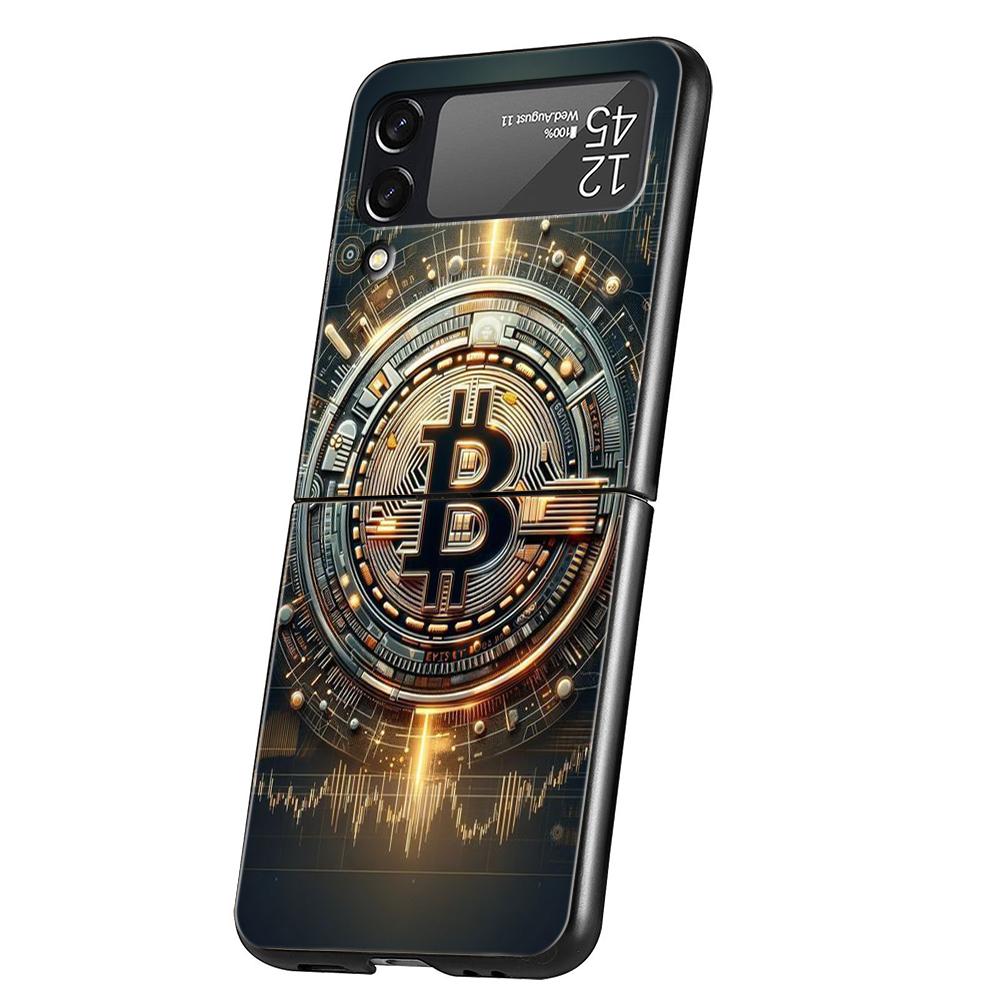 Hard PC Phone Case For Samsung Galaxy Z Flip 6 5 4 Black Cover For Galaxy Z Flip 3 Foldable Shockproof Shell Capas Bags Bitcoin