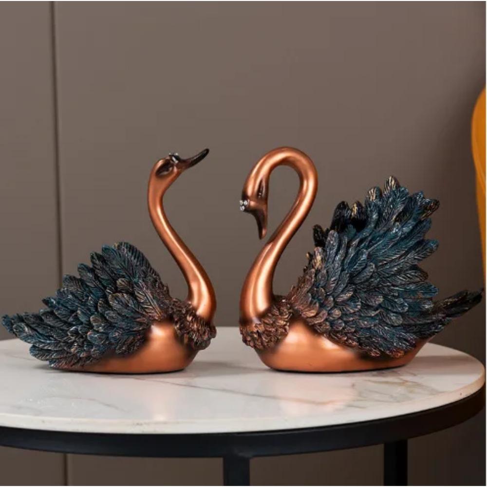 Resin Couple Swan Ornaments Creative Wine Rack TV Cabinet Artistic Figurine Furnishings Home Decoration Christmas Gifts