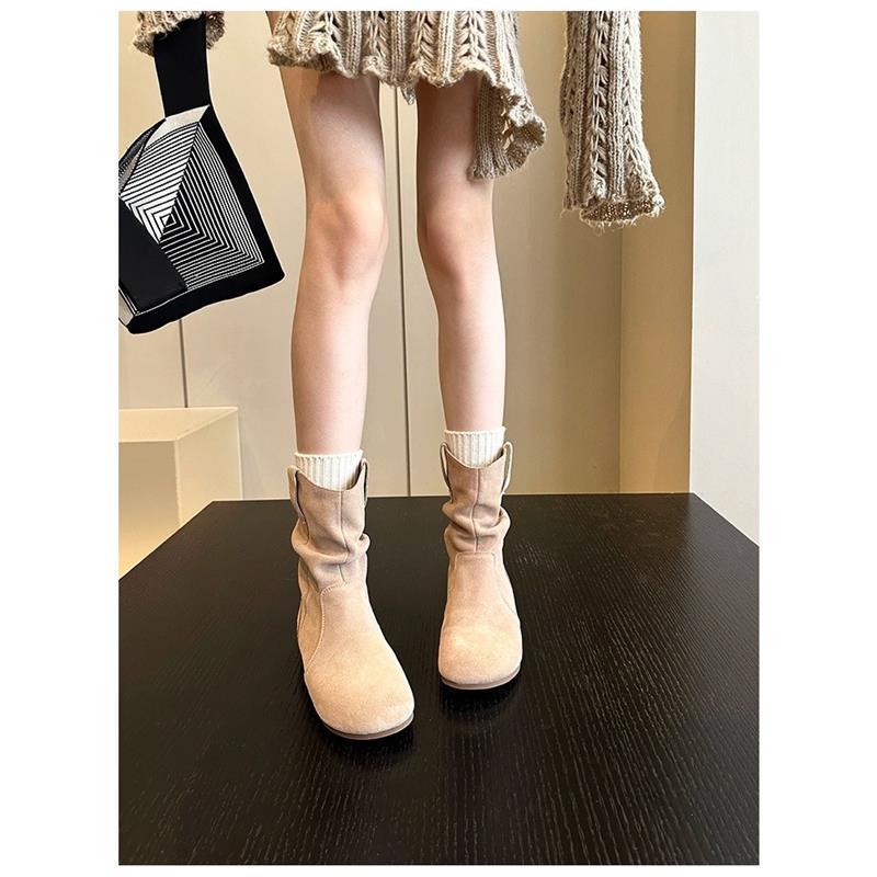 Короткие женские сапоги с плиссировкой и матовой мягкой подошвой, длинные сапоги с юбкой и рукавами