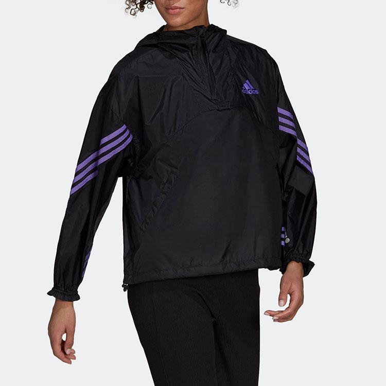 adidas Полосатая спортивная куртка с капюшоном на молнии, женская, черная, H65722