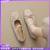 Square Head Single Shoes Women's Flat Bottom Retro Word with Light Mouth Bow Ballet Shoes Soft Sole