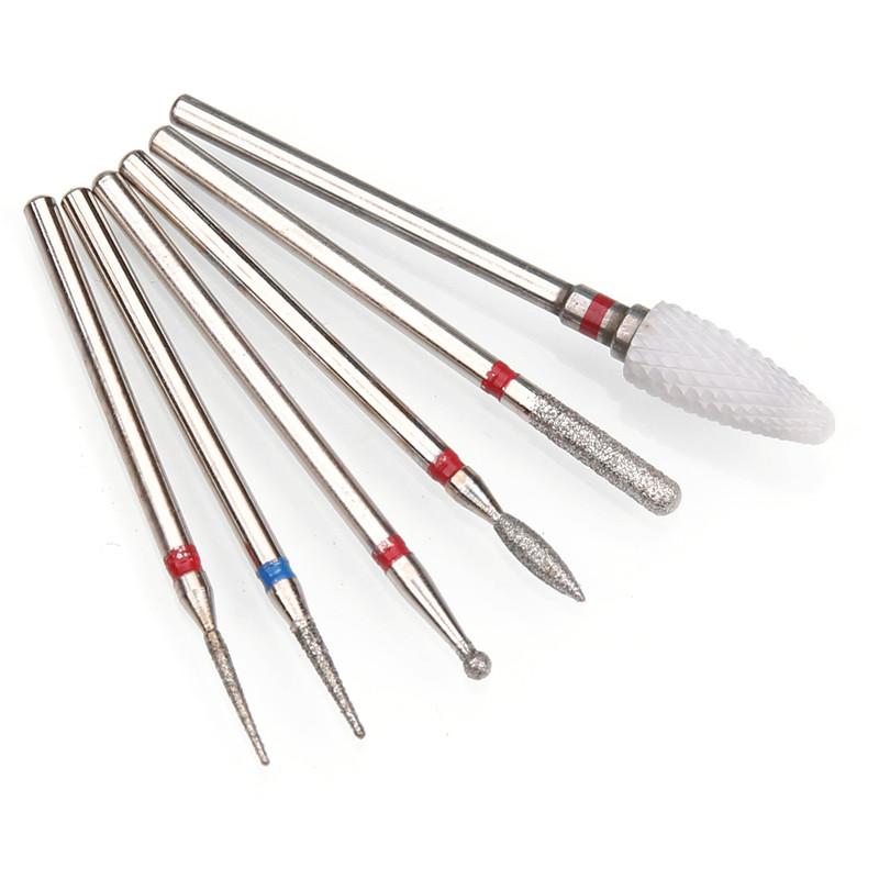6 шт. алмазные фрезы для ногтей, набор сверл для маникюра, аксессуары для педикюра, электрическая машина, кисточка для ногтей, инструменты для заусенцев