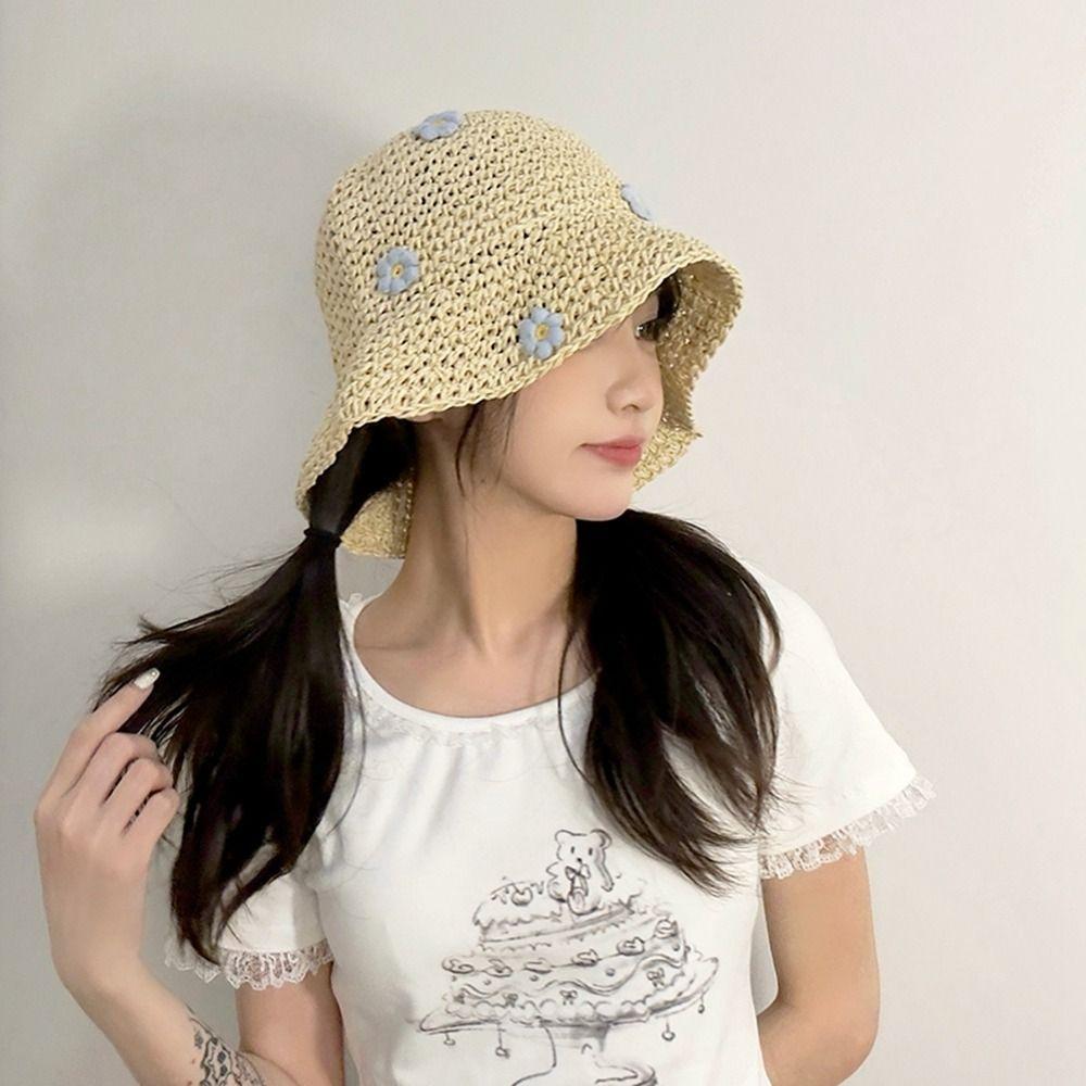 Flat Hat Boho Beach Hat UV Protection Panama Cap Sunscreen Sun Cap Sun Protection Sun Hat Straw Hat
