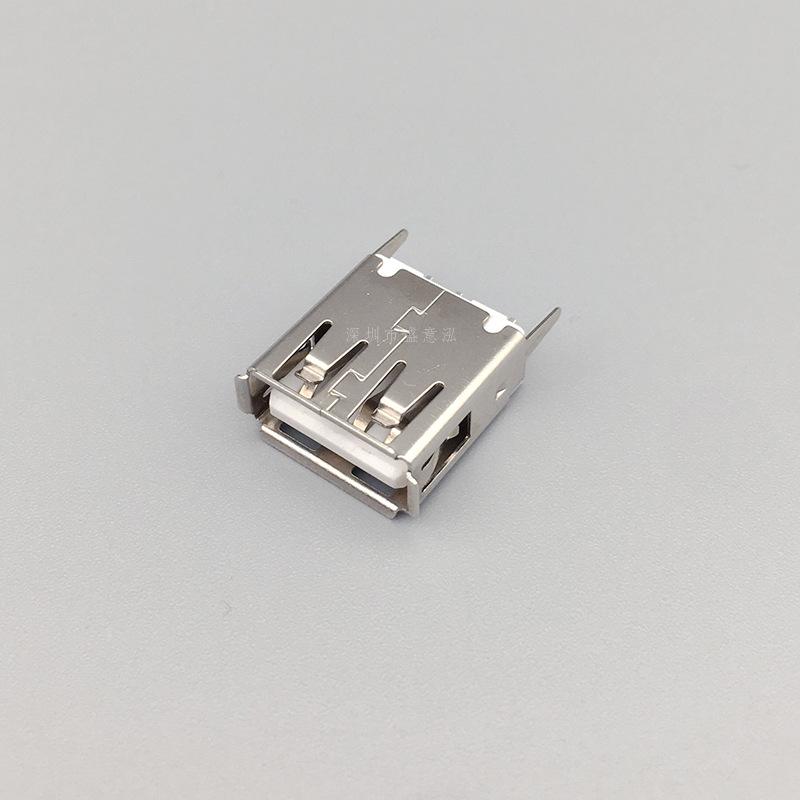 Разъем USB A Female для монтажа на плату, 13,7 Прямой штырь, Прямая вставка 180°, Обжимной край, Однослойная интерфейсная розетка
