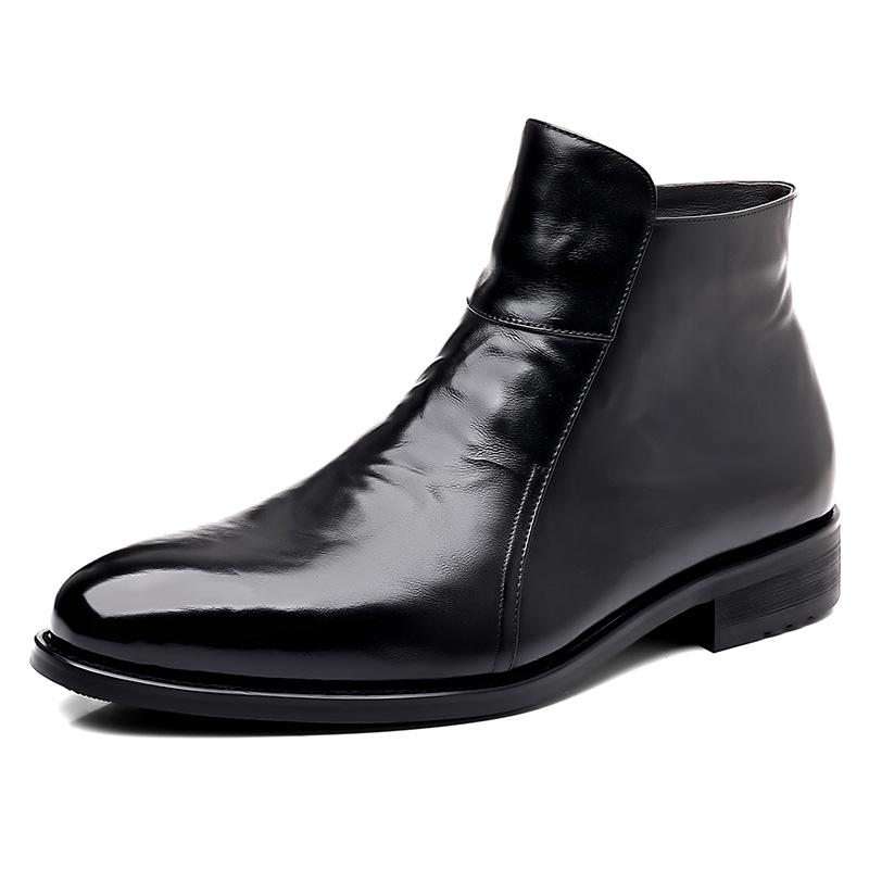 Top Grain Cowhide Autumn/Winter Men's Chelsea Boots - Genuine Leather, High-Top, Fleece-Lined, British Style Martin Boots