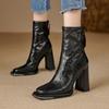 Женские ботильоны на высоком каблуке, модные кожаные туфли с квадратным носком, зимняя трендовая обувь для офиса 2025 года, элегантные массивные ботинки для женщин