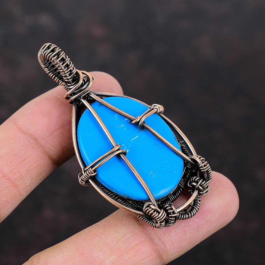 Спящая красавица бирюзовый драгоценный камень кулон медная проволока обернутый кулон медные украшения ручной работы Спящая красавица бирюзовые украшения для подарков