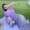 Hepburn-Style Purple Floral Summer Dress for Petite Women