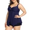 2 шт./комплект женский танкини комплект слинг квадратный воротник струящийся подол разрез купальник плавки костюм быстросохнущий пляжная одежда