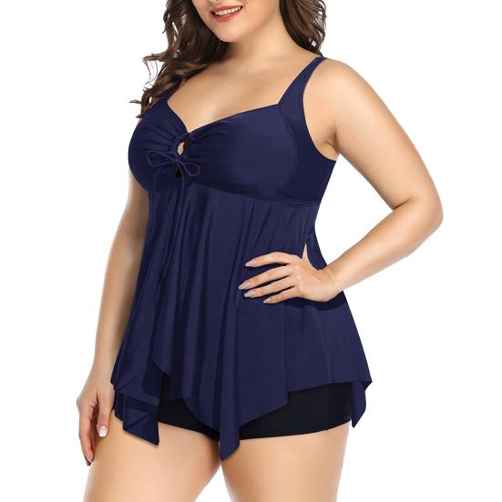 2 шт./комплект женский танкини комплект слинг квадратный воротник струящийся подол разрез купальник плавки костюм быстросохнущий пляжная одежда