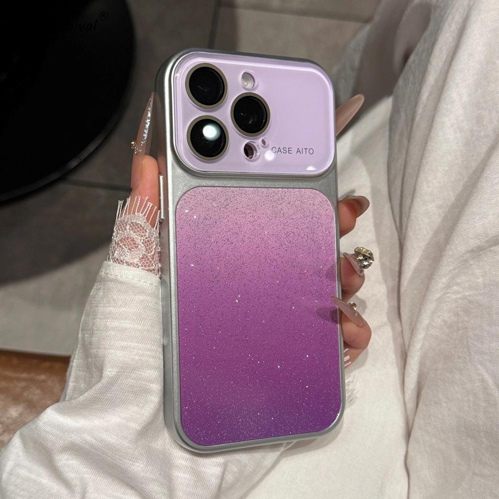 Чехол-защита для пленки камеры с блестящим градиентом для iPhone 1 16 17 Pro Max 13 14 17Pro, противоударный, с большим окном, Bling