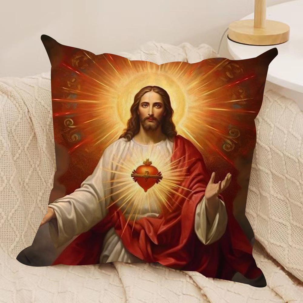 Jesus Christ Portrait Cushion Cover Pillowcase Ultra Soft Skin Friendly Fabric Cloud Like Comfort Concealed Zipper