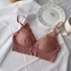 French steel-rimless underwear, women's thin triangle cup, large chest, small lace, small chest, flat chest, double breasts, beautiful back bra.