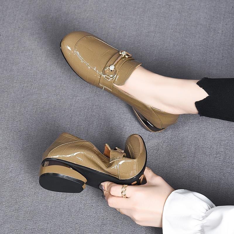 Женские туфли Ji с круглым носком из лакированной кожи на толстом каблуке, туфли-лоферы на толстом каблуке из мягкой кожи, маленькие кожаные туфли в британском стиле