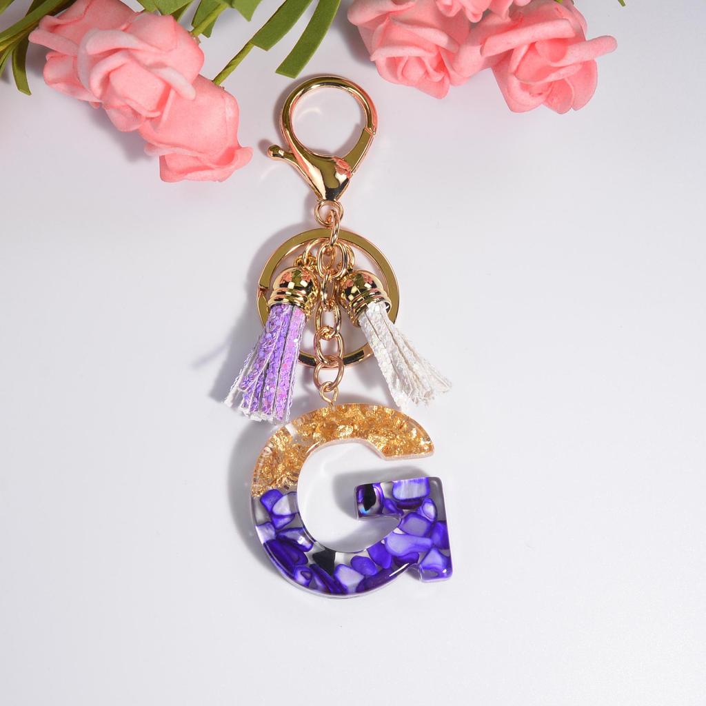 Фиолетовый хрустальный эпоксидный брелок с буквой и кисточкой - Ювелирное украшение из смолы, подвеска-шарм