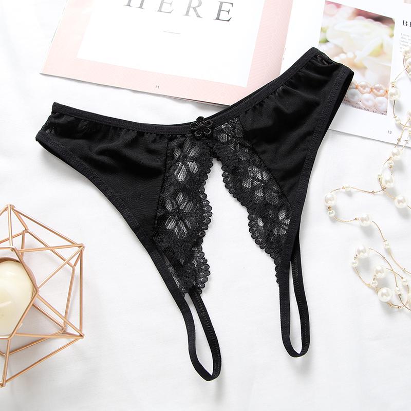 Sexy Lingerie Women's Panties Crotch Opening Transparent G-strings Thongs Hollow Out Solids Bowknot Underwear Women Lace Pantys