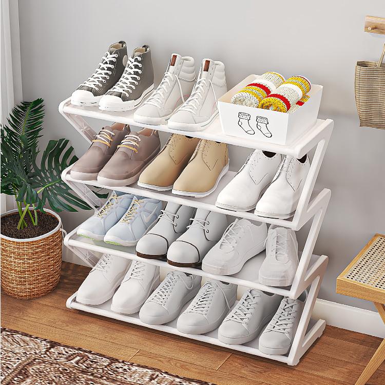 4 Tier Stainless Steel Shoe Rack Organizer, Independent Shoe Cabinet With Steel Pipe Multi-Functional Entrance Shoe Cabinet Corridor Shoe Cabinet