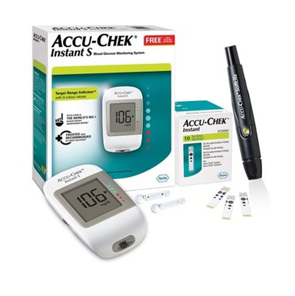 Accu-Chek Мгновенный глюкометр крови S с 10 тест-полосками бесплатно