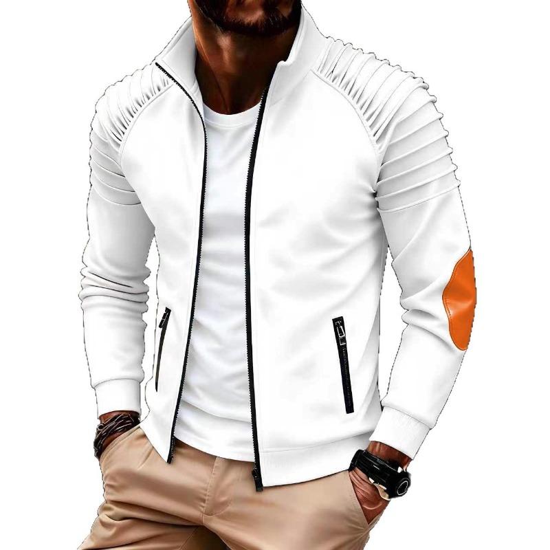 Beautiful Men's Arm Pleated Design Jacket Daily Casual Sports Zip Pocket Cardigan