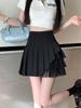 Irregular Mesh Stitching Pleated Skirt Sweet Fashion High-Waisted Mini Skirt Korean Solid Color Hottie Preppy Style