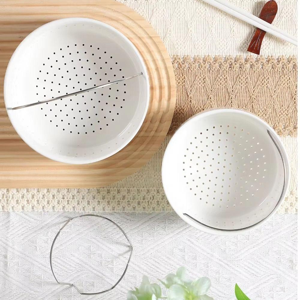 With Handle Food Steamer Rack White Ceramic Rice Cooker Basket Rice Steaming Bowl Seafood Steam