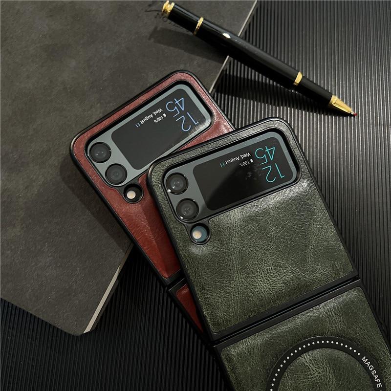 Роскошный деловой кожаный чехол для Magsafe, магнитный чехол для телефона с беспроводной зарядкой для Samsung Galaxy Z Flip 4 3 Flip4 Flip3 5G