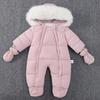 Модный Детский Зимний Комбинезон с Капюшоном и Меховым Воротником, Утепленный Плюшем, с Варежками