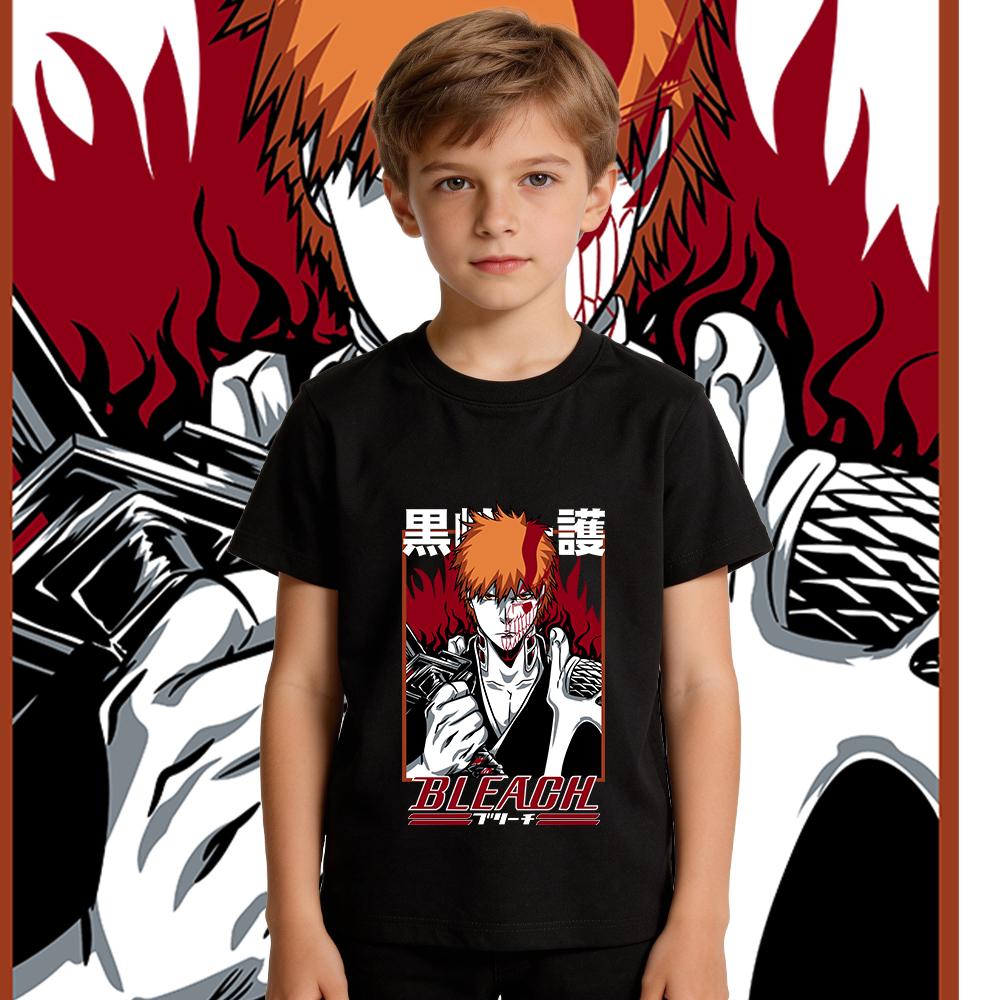 Kids Bleach Ichigo Anime Print Cotton T Shirt Boys Girls Casual Short Sleeve Summer Tee Top