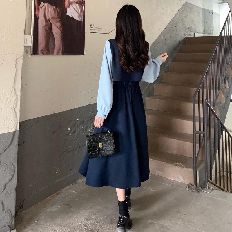 Plus-Size Women's Autumn Slimming Retro Two-Piece Dress