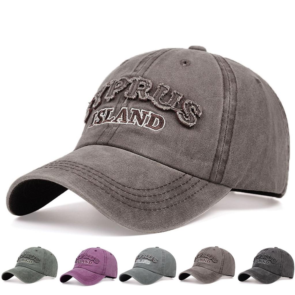 Unisex ISLAND Letter Patch Washed Baseball Caps Adjustable Casual Hats Spring and Autumn Outdoor Sunscreen Hat