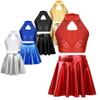 Girls Kids Shiny Sequin Sleeveless Crop Tops and A-Line Skirt Cheerleading Dance