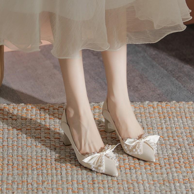 Fashion Fashionable Womens High Heels Summer New Shallow Mouth Pointed Women's Sandals Thick And Comfortable Wedding Shoes Tacones Altos