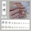 24pcs Girls Toe Nails Square Full Cover Fake Toenails Gold French Shining Crystal