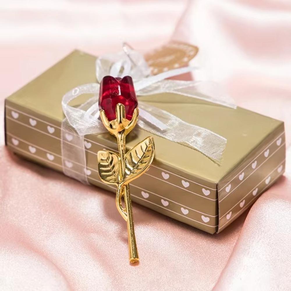 Fashion Silver Gold Mini Crystal Rose Flower with Gift Box Exquisite Crystal Glass Rose Artificial Flower Valentine's Day Gift