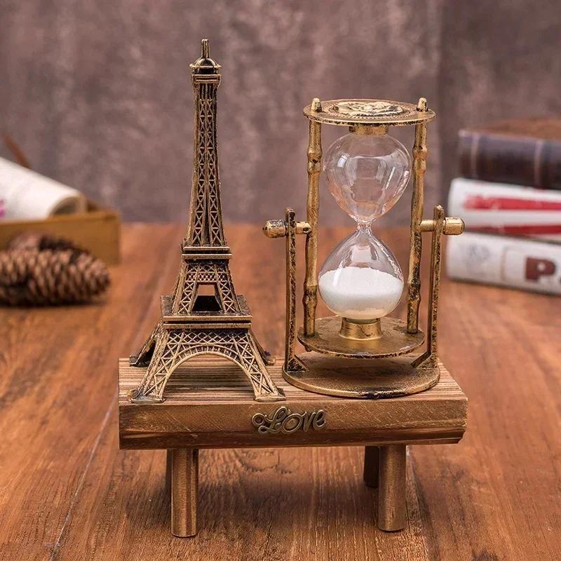 Vintage Parisian Tower Hourglass Timer Ornament Eiffel Creative Birthday Gift Student Women's Clothing Accessories Car Ornament
