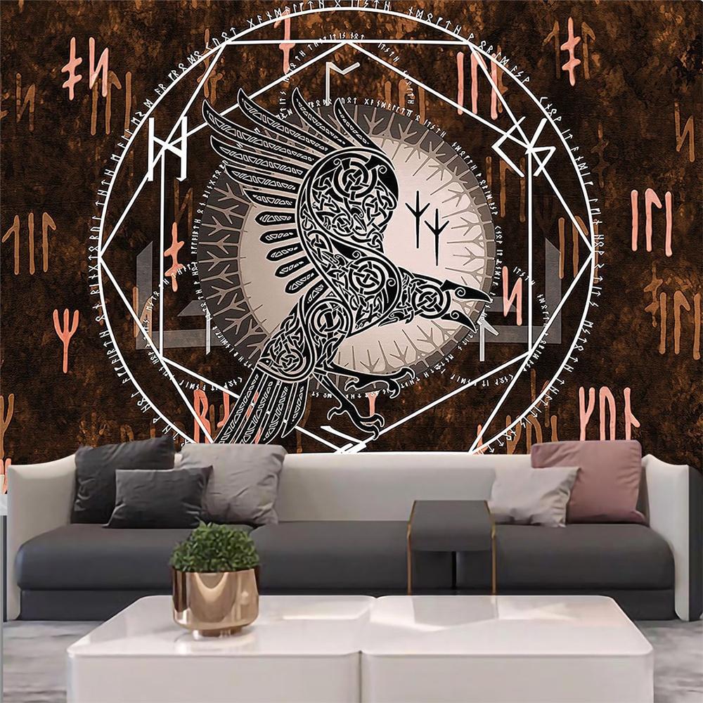 Настенный фоновый тканевый гобелен с вороной, медитация, психоделический рунный художественный настенный психоделический абстрактный гобелен