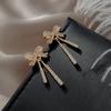 Korean Dongdaemun French Bow Diamond Tassel Dangle Earrings - Elegant Women's Influencer Ear Jewelry, High-End Stud Design.