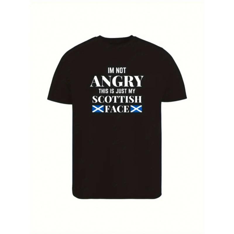 Men's Funny Scottish Face Print T-Shirt - "I'm Not Angry This Is Just My Scottish Face" Slogan with Saltire Flag Design, 95% 5% Elastane Blend,