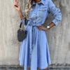 Fashion Womens Casual Loose Sexy Long Sleeve Cowboy Dresses Ladies Summer Denim Dress